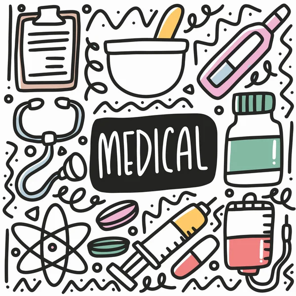 Hand drawn medical equipment doodle set — Stock Vector