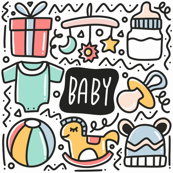 Equipo de bebé dibujado a mano doodle conjunto — Vector de stock