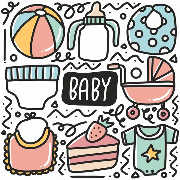 Hand drawn baby equipment doodle set — Stock Vector