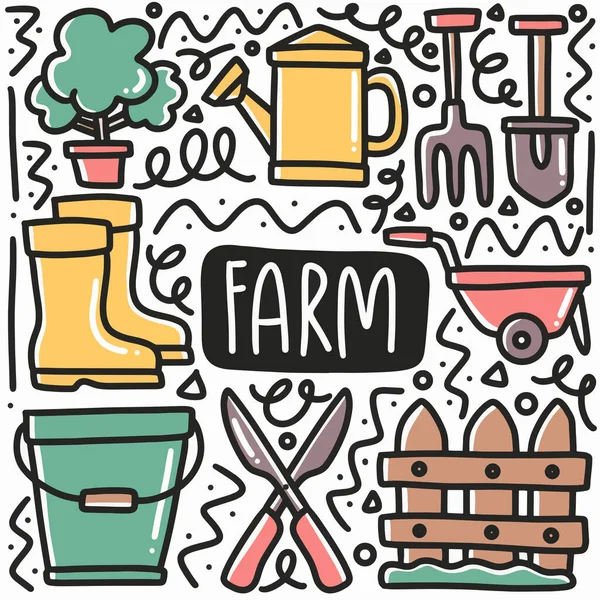 Hand drawn farm equipment doodle set — Stock Vector