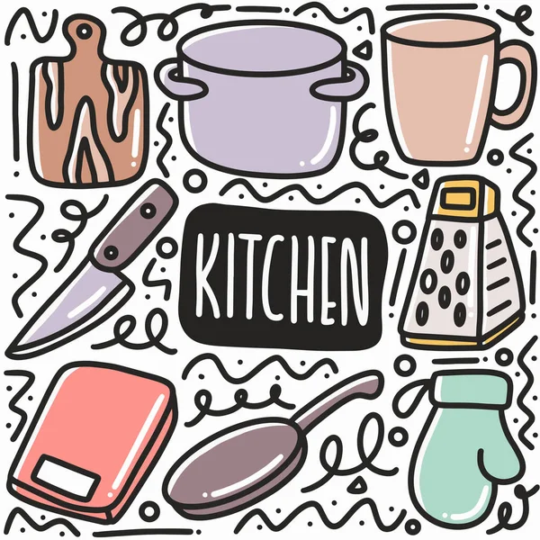El çizimi mutfak malzemeleri karalama seti