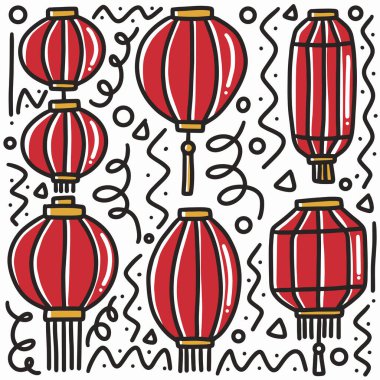 El çizimi lampion karalama seti