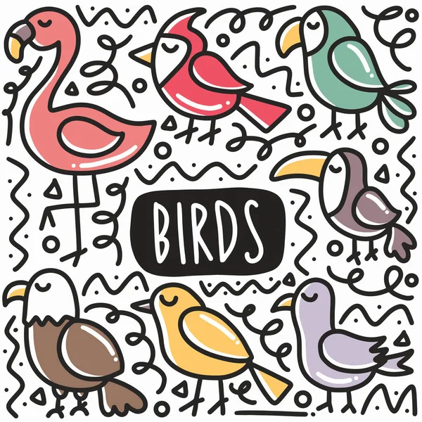 Tipo disegnato a mano di uccello doodle set — Vettoriale Stock