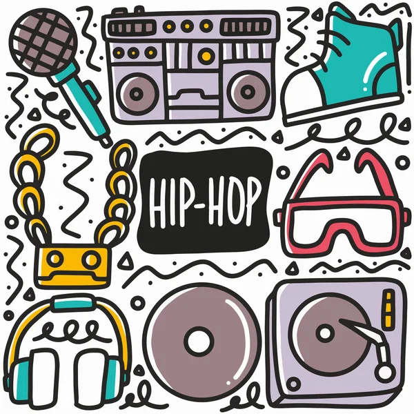 Hand drawn hip hop music doodle set — Stock Vector