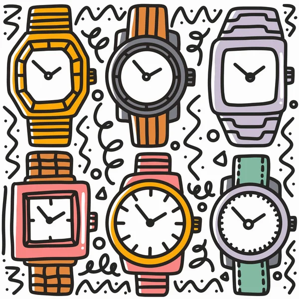 El çizimi kol saati karalama seti