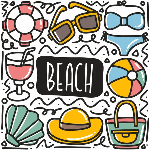Hand drawn beach vacation doodle set — Stock Vector