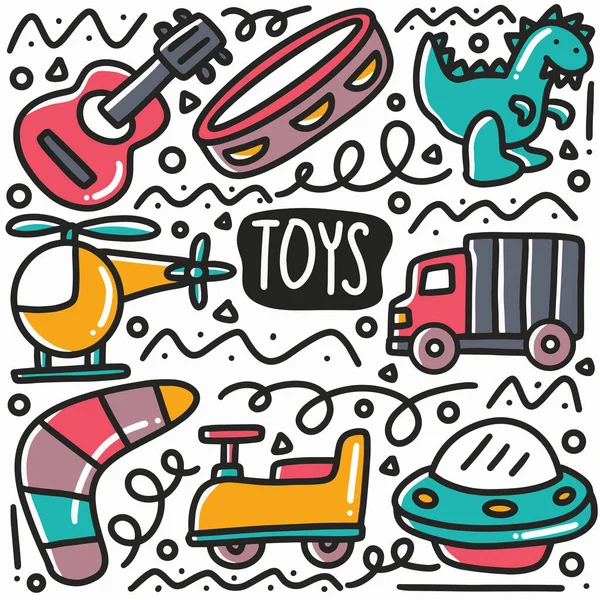 Mano disegnato bambino giocattoli doodle set — Vettoriale Stock