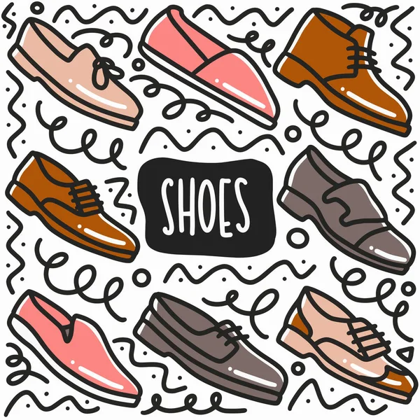 Dessiné à la main chaussures homme doodle ensemble — Image vectorielle
