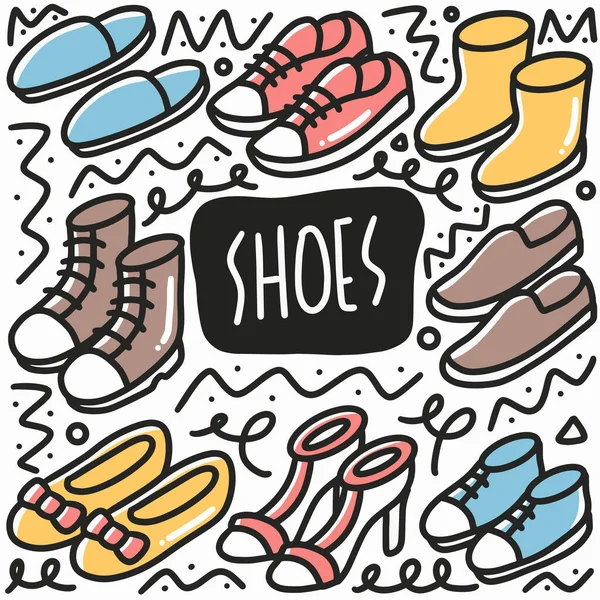 Dessiné à la main femmes chaussures doodle ensemble — Image vectorielle