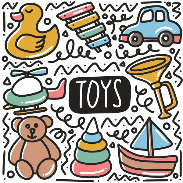 Jouets pour bébé dessinés à la main jeu de doodle — Image vectorielle