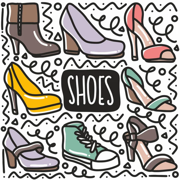 Hand drawn women shoes doodle set — Stock Vector