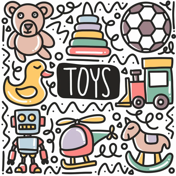 Ručně kreslené dětské hračky sada čmáranice — Stockový vektor