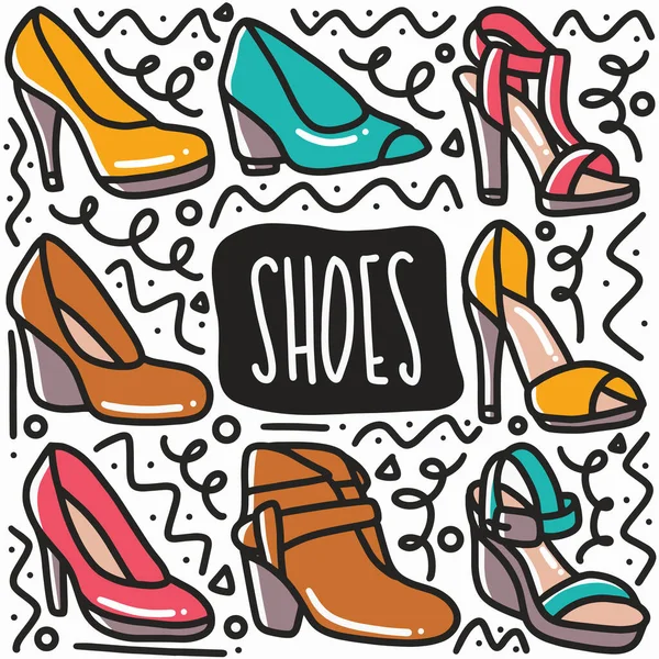 Handritade kvinnor skor doodle set — Stock vektor