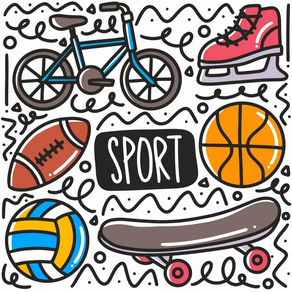 Set di scarabocchi sportivi disegnati a mano — Vettoriale Stock