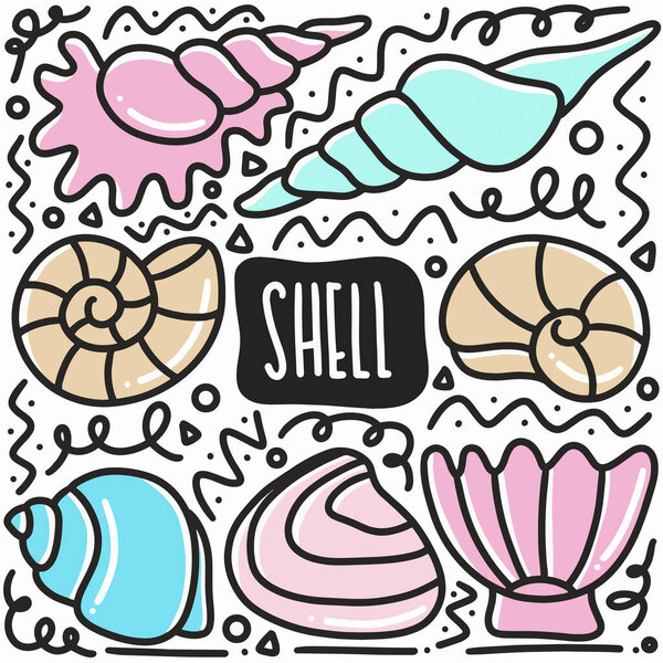 hand drawn shells doodle set