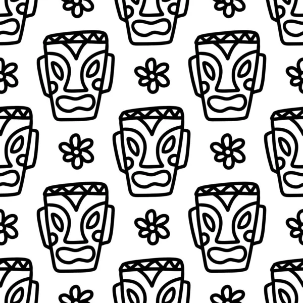 Dibujo de la mano dibujado hawaii tiki máscara — Vector de stock