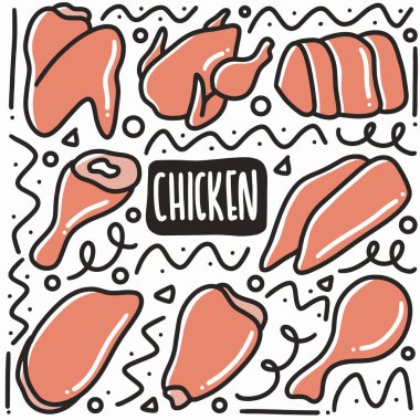 Elle çizilmiş karalama tavuk eti sanat tasarımı çizimi.