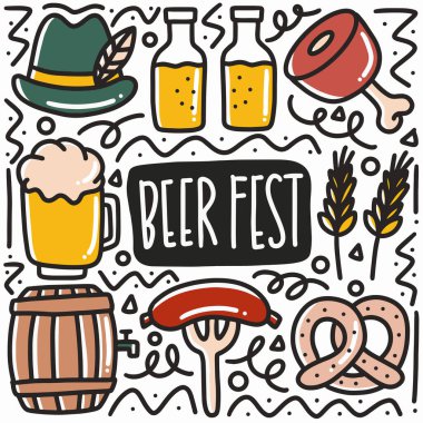 Elle çizilmiş bira festivali karalama seti