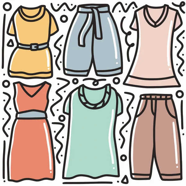 Handritade kvinna kläder klotter uppsättning — Stock vektor