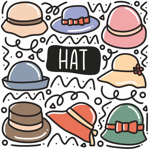 Handritade klotter kvinna hatt modell konst designelement illustration. — Stock vektor