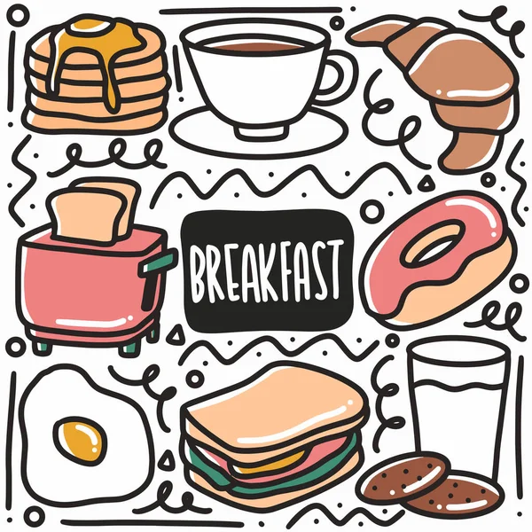 Elle çizilmiş kahvaltı yemeği sanat tasarımı illüstrasyonu — Stok Vektör