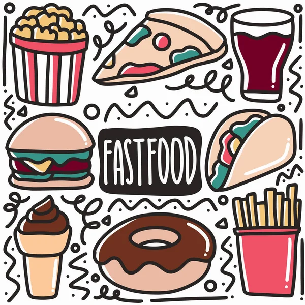 Illustrazione dell'elemento di design dell'arte fast food doodle disegnato a mano — Vettoriale Stock