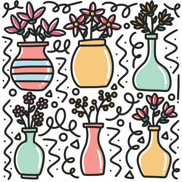 Disegno a mano doodle fiore vaso arte elemento di design illustrazione — Vettoriale Stock