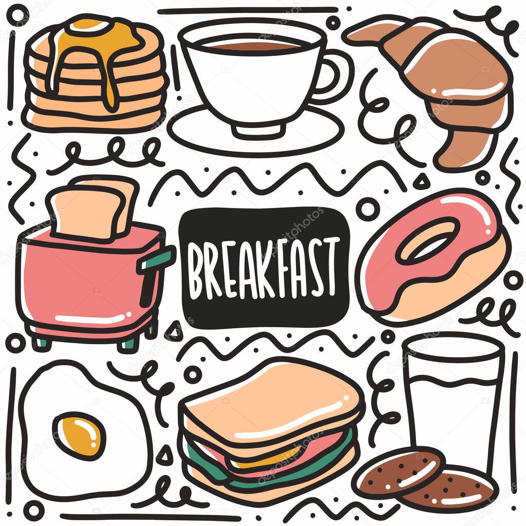 hand-drawn doodle breakfast food art design element illustration