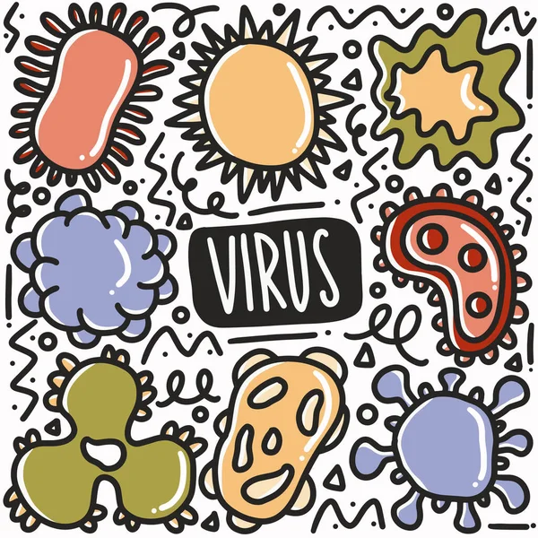 Вручную нарисованные бактерии, микробы и вирус. Элемент дизайна иконы, искусство, иллюстрация конца света. — стоковый вектор