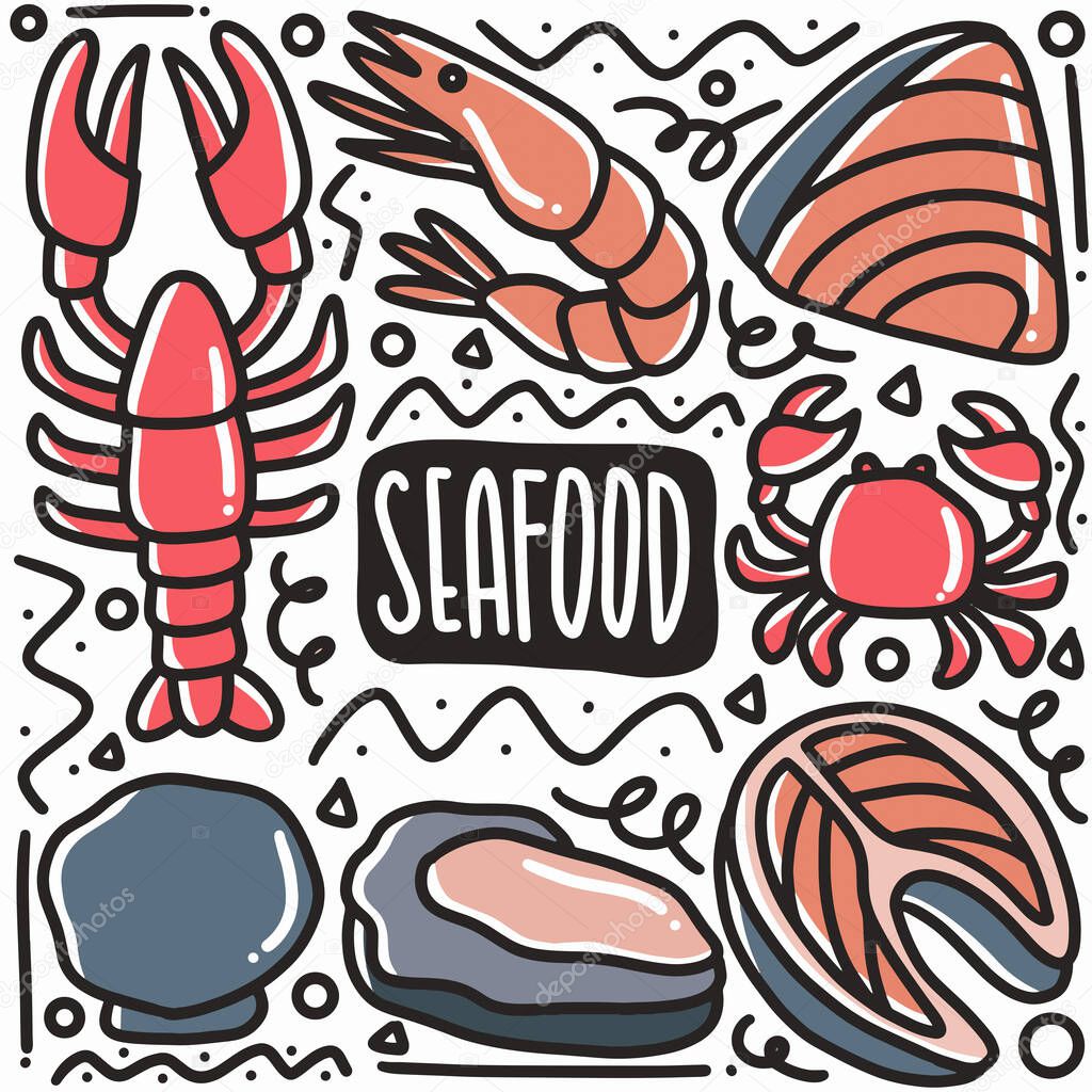 hand-drawn doodle seafood art design element illustration