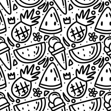 Yaz tatili el çizimlerinin karalama seti