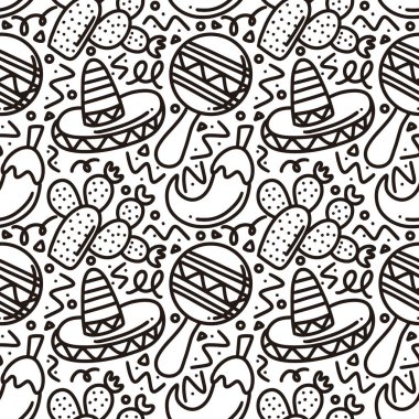 Meksika bayramı el çiziminin çizgi resmi