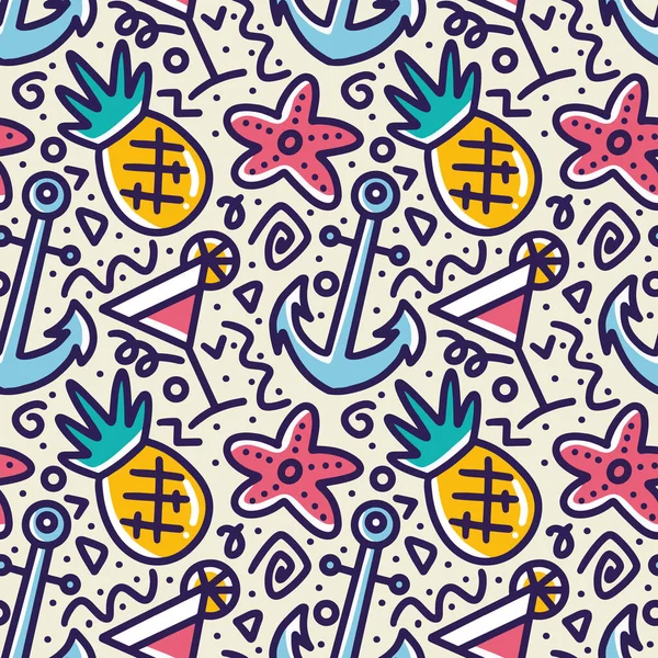 Yaz tatili el çizimlerinin karalama seti