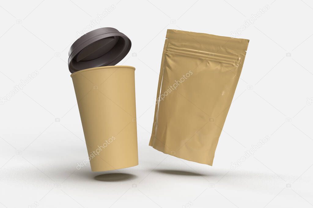 mockup of cup drink and snack packaging