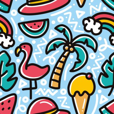 Sahilde yaz tatili karalama seti