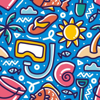 Karalama seti deniz tatili el çizimi