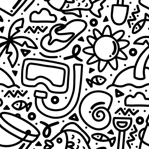 Doodle set di disegno mano vacanza mare — Vettoriale Stock