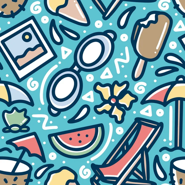 Doodle desenhado à mão definido verão na praia — Vetor de Stock