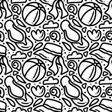 El çizimi karalama seti sahilde yaz oyunu oynuyor.