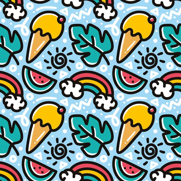 Karalama seti çizilmiş dondurma ve meyve.