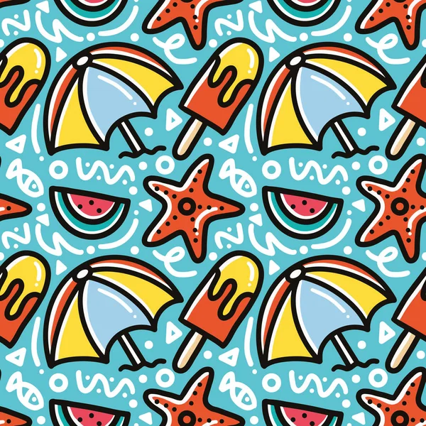 Sahilde yaz tatili karalama seti