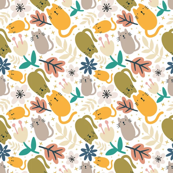 Sevimli hayvanlar ve yapraklarla renksiz vektör deseni