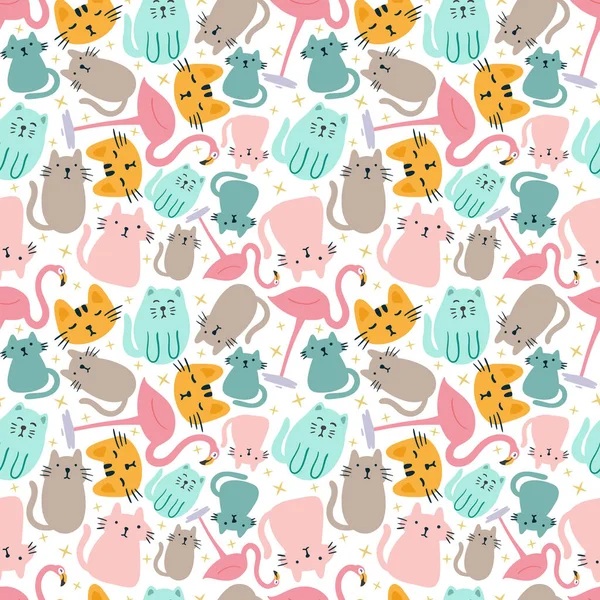 Colorful seamless vector pattern with cute animals — Stock Vector