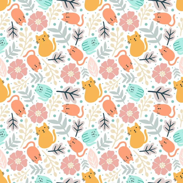 Sevimli hayvanlar ve yapraklarla renksiz vektör deseni