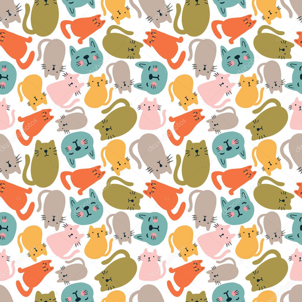 colorful seamless vector pattern with cute cat animals