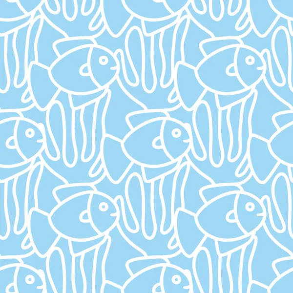 鱼与珊瑚的滑稽无缝涂鸦 — 图库矢量图片