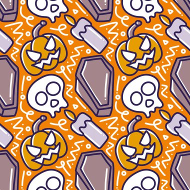 Cadılar Bayramı temalarının renkli desenli karalamaları