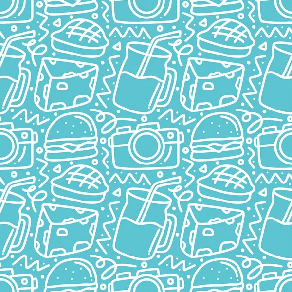 Naadloze picknick elementen patroon doodles — Stockvector