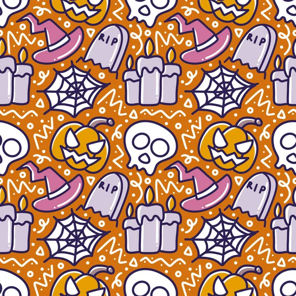 Gribouillis de motifs colorés d'éléments d'Halloween — Image vectorielle