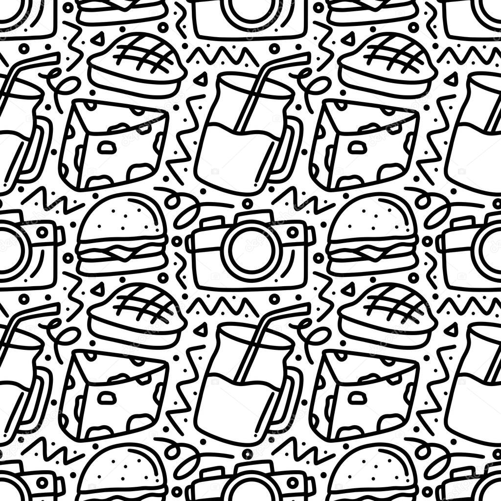 seamless picnic elements pattern doodles